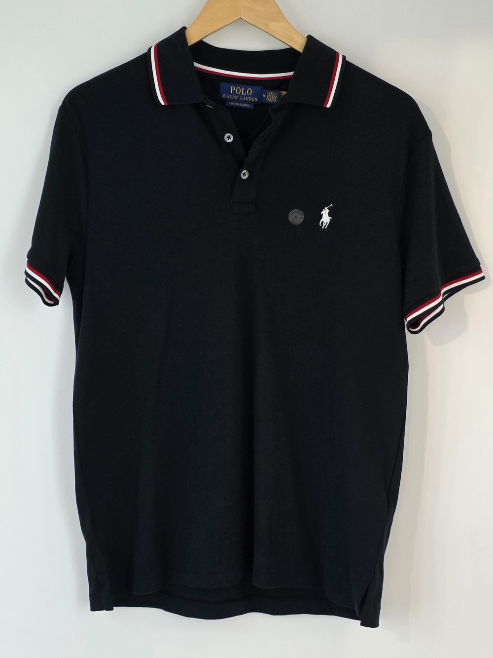 Ralph Lauren Black Polo with Red & White Trim Short Sleeve Mens Size Medium